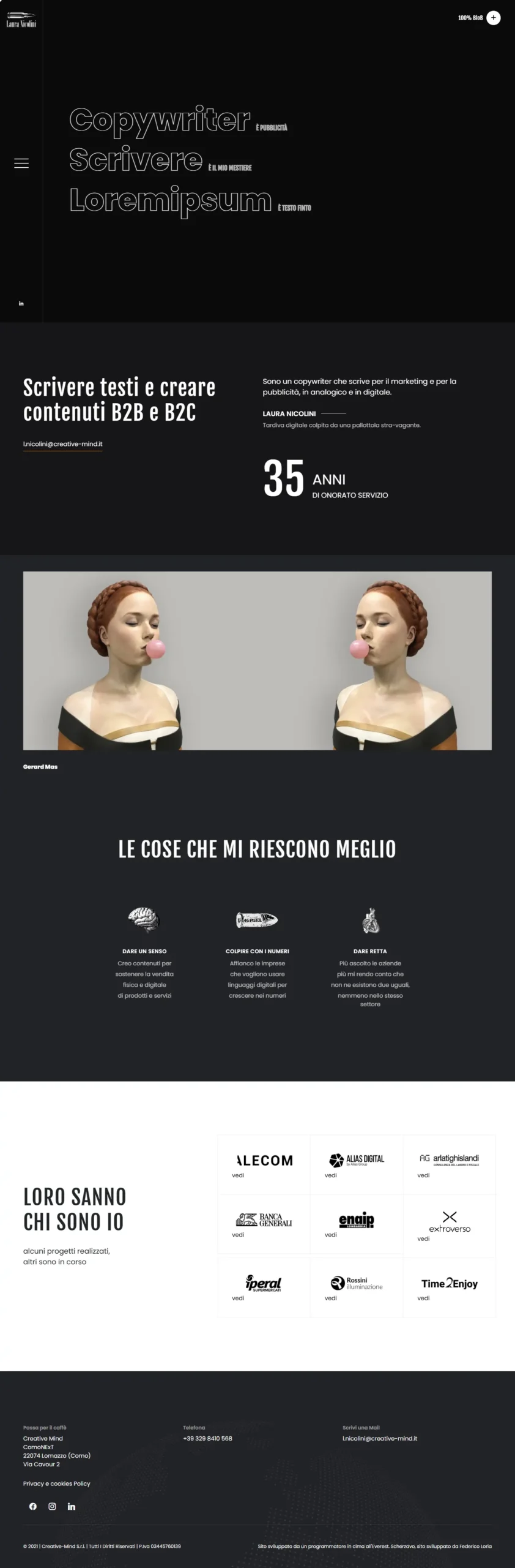 La pagina di Laura Nicolini, dall'alto in basso